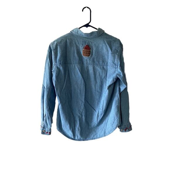 Christopher and Banks Denim Button Down Embroidered Apples in a Basket Shirt - Picture 2 of 7